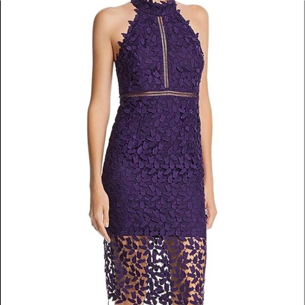Bardot Purple Sheath Halter Midi Dress